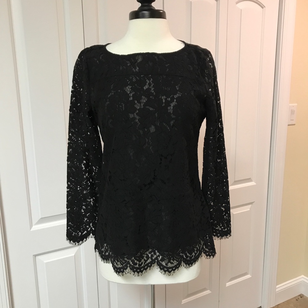 BRAND NEW Ecru long sleeve black lace top